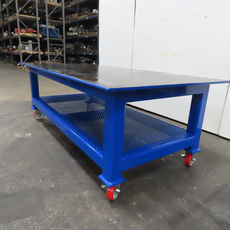 NEW 96"x 48"x 34"H - 3/4" Top Steel Top Rolling Work Bench Welding Table W/Shelf