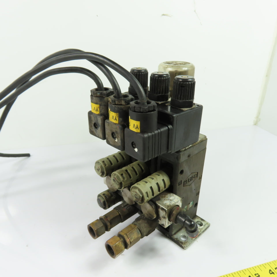 Herion Taiyo Type 0213 3-Station Solenoid Valve Manifold Block 100VAC Coil