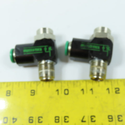 Numatics 3/8" NPT Right Angle Flow Control Valves 3/8" Push To Connect Lot Of 2
