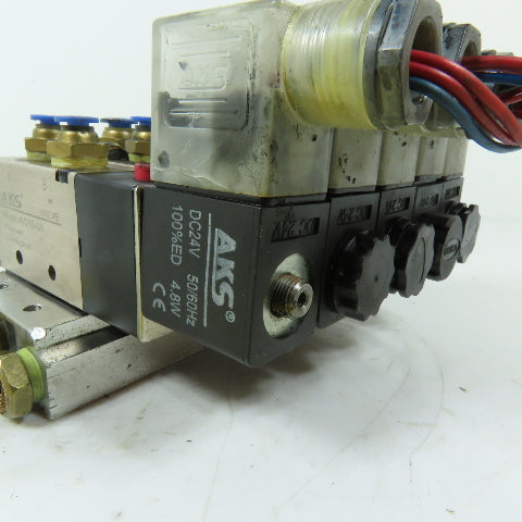 AKS 4V210-08 5-Station Pneumatic Solenoid Valve Manifold Assembly 24VDC