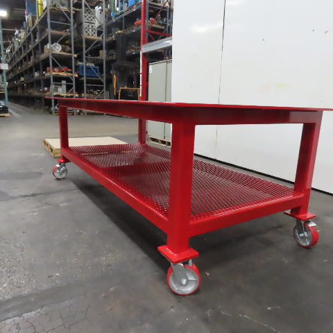 NEW 96"x 48"x 34"H - 1/2" Top Steel Top Rolling Work Bench Welding Table W/Shelf