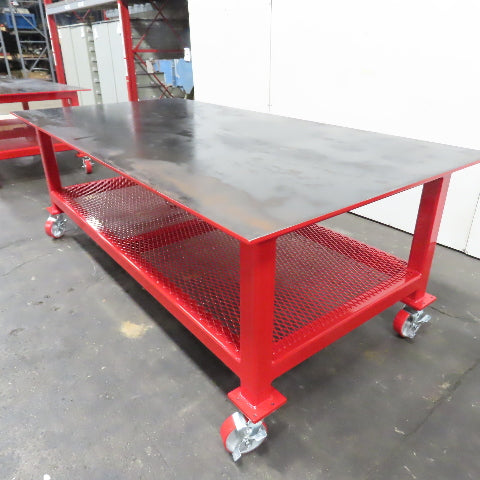 NEW 96"x 48"x 34"H - 1/2" Top Steel Top Rolling Work Bench Welding Table W/Shelf