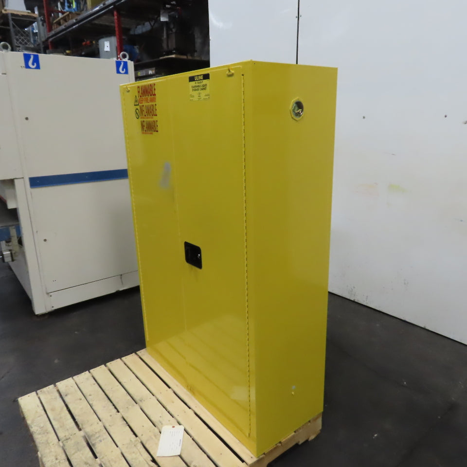 Uline H-1564S-Y 45 Gallon Flammable Liquid Storage Cabinet 43" x 18" x 65" Tall