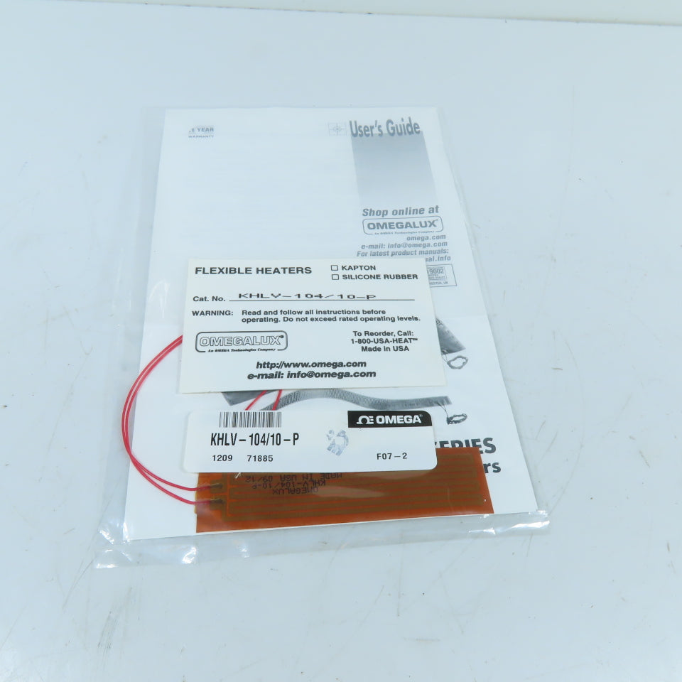 Omega KHLV-104/10-P Flexible Polyimide Kapton Heater 28VAC 10W/in² w/ PSA