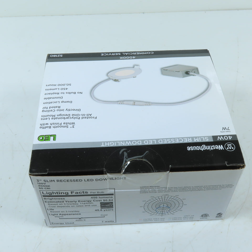 Westinghouse 52180 3" Slim Recessed LED Downlight 4000K 120V Dimmable