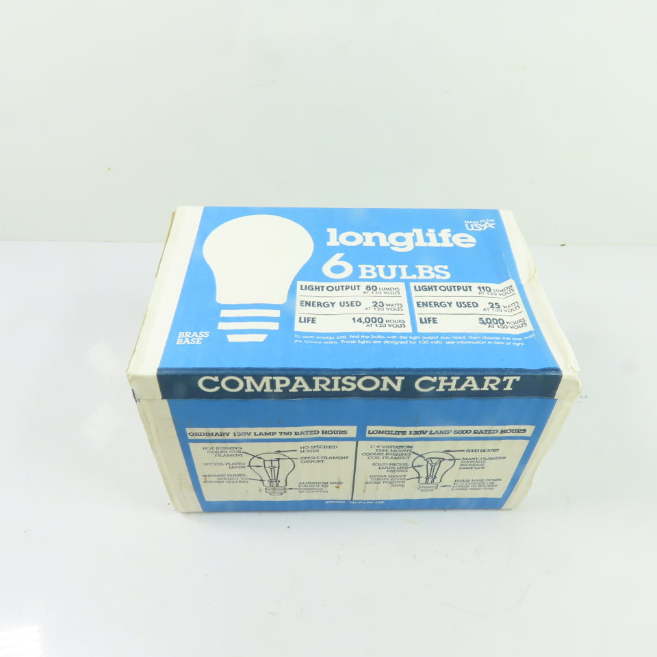 Longlife 7D-A196-1SE 25W Incandescent Light Bulbs Brass Base 130V Lot Of 6