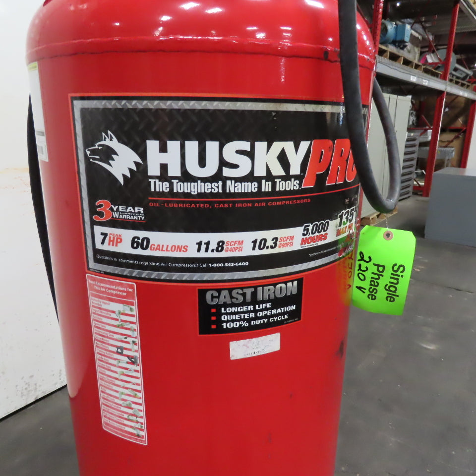 Husky Pro VT631402AJ Vertical Stationary Air Compressor 60 Gal 240V 1Ph Tested