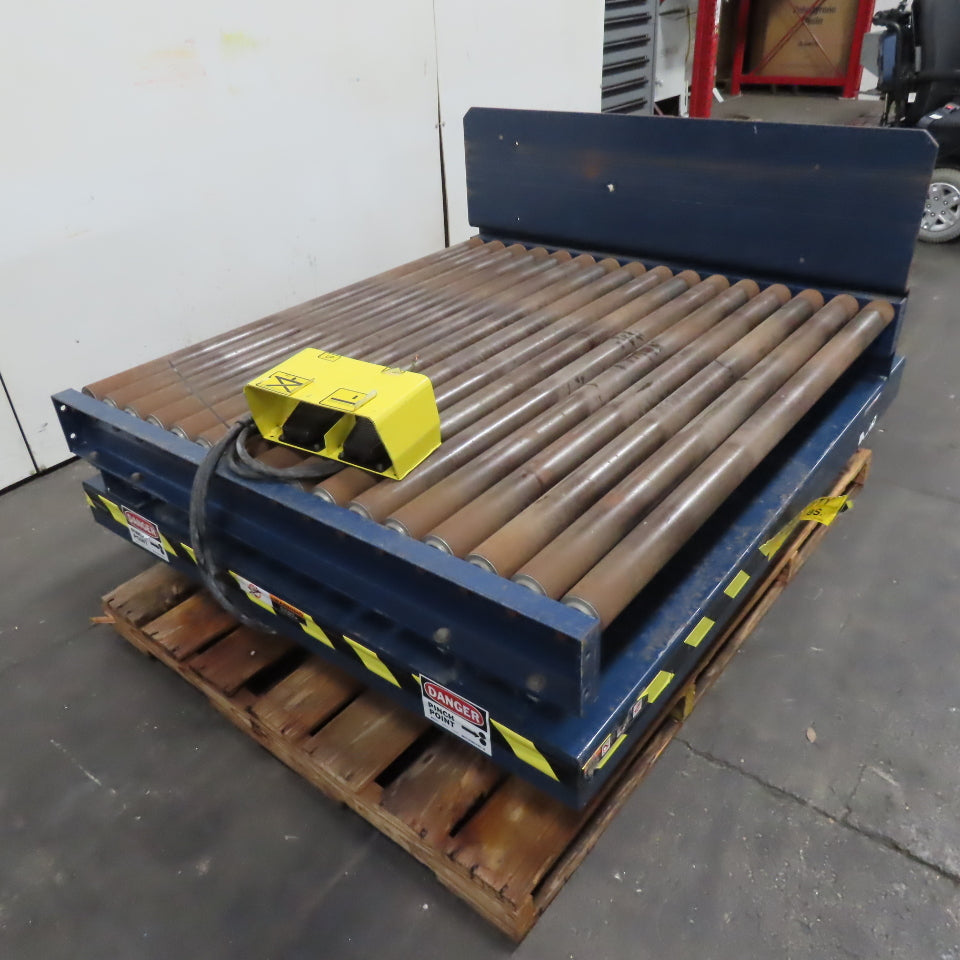 50" x 48" Hydraulic Roller Conveyor Ergonomic Tilt Table 2000lb Cap 45° 480V 3Ph