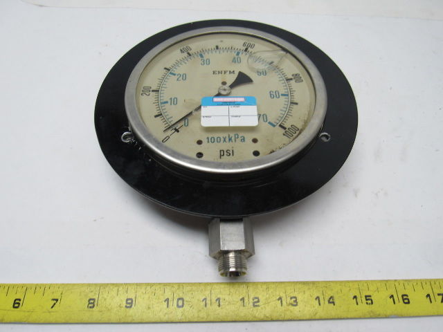 ENFM 6" Flanged Mount Liquid Filled Pressure Gauge 0-1000 Psi 1/2" npt Bottom
