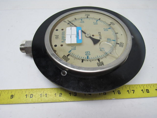 ENFM 6" Flanged Mount Liquid Filled Pressure Gauge 0-1000 Psi 1/2" npt Bottom