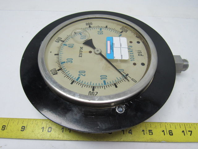 ENFM 6" Flanged Mount Liquid Filled Pressure Gauge 0-1000 Psi 1/2" npt Bottom