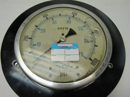 ENFM 6" Flanged Mount Liquid Filled Pressure Gauge 0-1000 Psi 1/2" npt Bottom