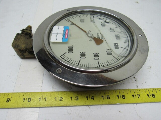 6" Flanged Mount Liquid Filled Pressure Gauge 0-1000 Psi 1/2" npt Bottom