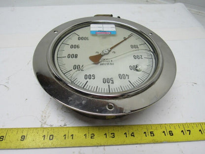 6" Flanged Mount Liquid Filled Pressure Gauge 0-1000 Psi 1/2" npt Bottom