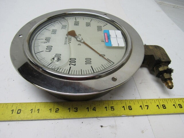6" Flanged Mount Liquid Filled Pressure Gauge 0-1000 Psi 1/2" npt Bottom
