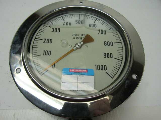 6" Flanged Mount Liquid Filled Pressure Gauge 0-1000 Psi 1/2" npt Bottom