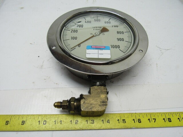 6" Flanged Mount Liquid Filled Pressure Gauge 0-1000 Psi 1/2" npt Bottom