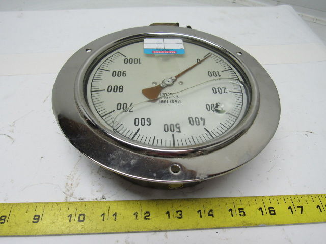 6" Flanged Mount Liquid Filled Pressure Gauge 0-1000 Psi 1/2" npt Bottom