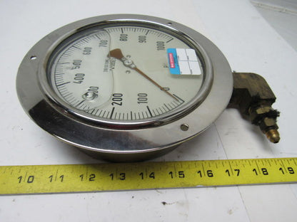 6" Flanged Mount Liquid Filled Pressure Gauge 0-1000 Psi 1/2" npt Bottom