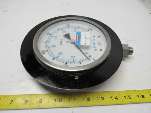 ENFM 6" Flanged Mount Pressure Gauge 0-1000 Psi 1/2" npt Bottom