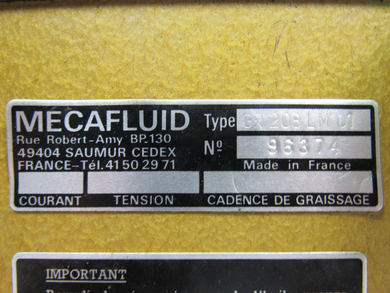 MECAFLUID GR 208 LM 01 Oil Pump Assembly W/ Tank 220/380V 50/60 Hz Tested