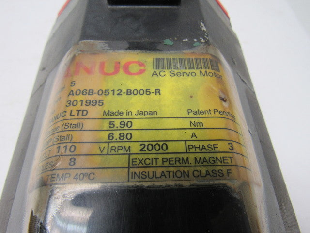 Fanuc A06B-0512-B005-R Servo Motor 110V 3PH 2000 RPM