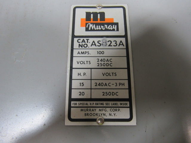 Murray AS323A 100A 2 Pole Fusible Safety Switch 240V/15hp   250VDC/20hp