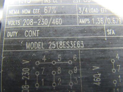 WEG SITI I60 FP 2518ES3E63 1/3HP Sever Duty Electric Motor W/ 30:1 Speed Reducer