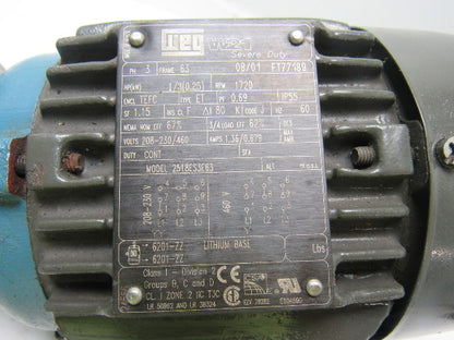 WEG SITI I60 FP 2518ES3E63 1/3HP Sever Duty Electric Motor W/ 30:1 Speed Reducer