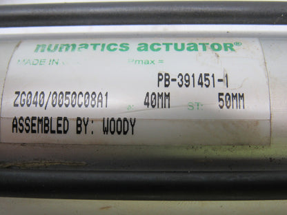 Numatics PB-391451-1 Pneumatic Tie Rod Air Cylinder 40mm Bore 50mm Stroke