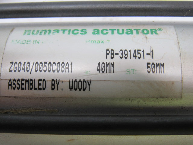 Numatics PB-391451-1 Pneumatic Tie Rod Air Cylinder 40mm Bore 50mm Stroke