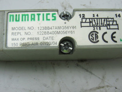 Numatics 123BB47AMG56Y61 24VDC Solenoid Valve 150 PSIG