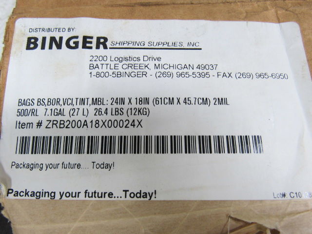 24" x 18" 7.1 Gal VCI 2 Mil Rust & Corrosion Inhibitor Flat Poly Bags Blue Roll of 500