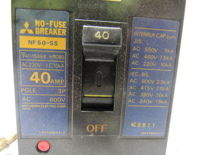 Mitsubishi Electric NF50-SS 40A No Fuse Breaker 600V 3 pole