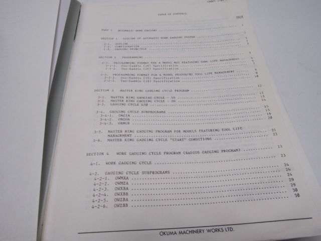 Okuma OSP500(0)L-G LB9 CNC Gauging Manual 2nd Edition Nov. 1988 Publ .# CB005-R1