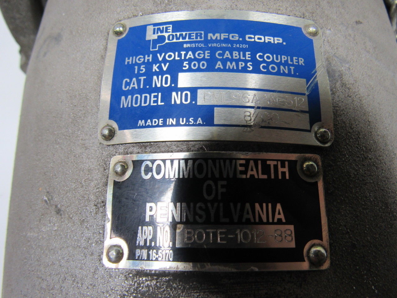 Line Power PML96AAN312 Mining Coupler Plug 500A 15KVA High Voltage w/Cap