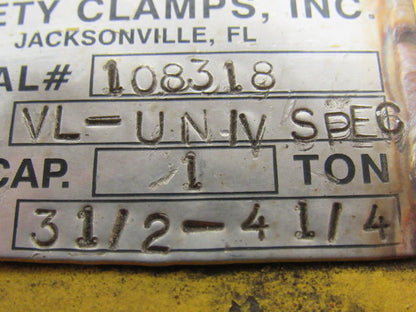 Safety Clamps VL-UNIV SPEC 1 Ton Capacity Vertical Lifting Clamp 3-1/2"-4-1/4"
