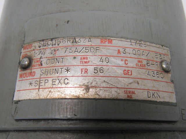 GE General Electric 5BCD56KA32A 1/4 HP DC Electric Motor 56 Frame 1725RPM