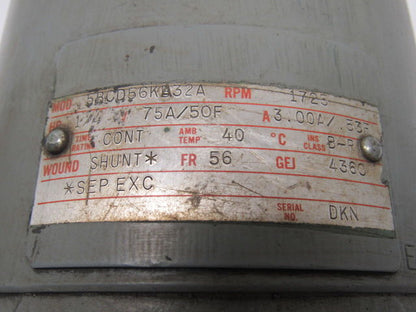 GE General Electric 5BCD56KA32A 1/4 HP DC Electric Motor 56 Frame 1725RPM