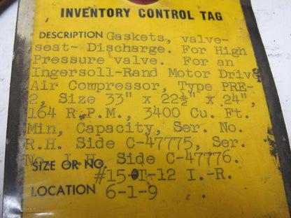 Ingersoll C-47775/C-47776 Air Compressor Discharge Valve Seat Gasket Lot Of 5
