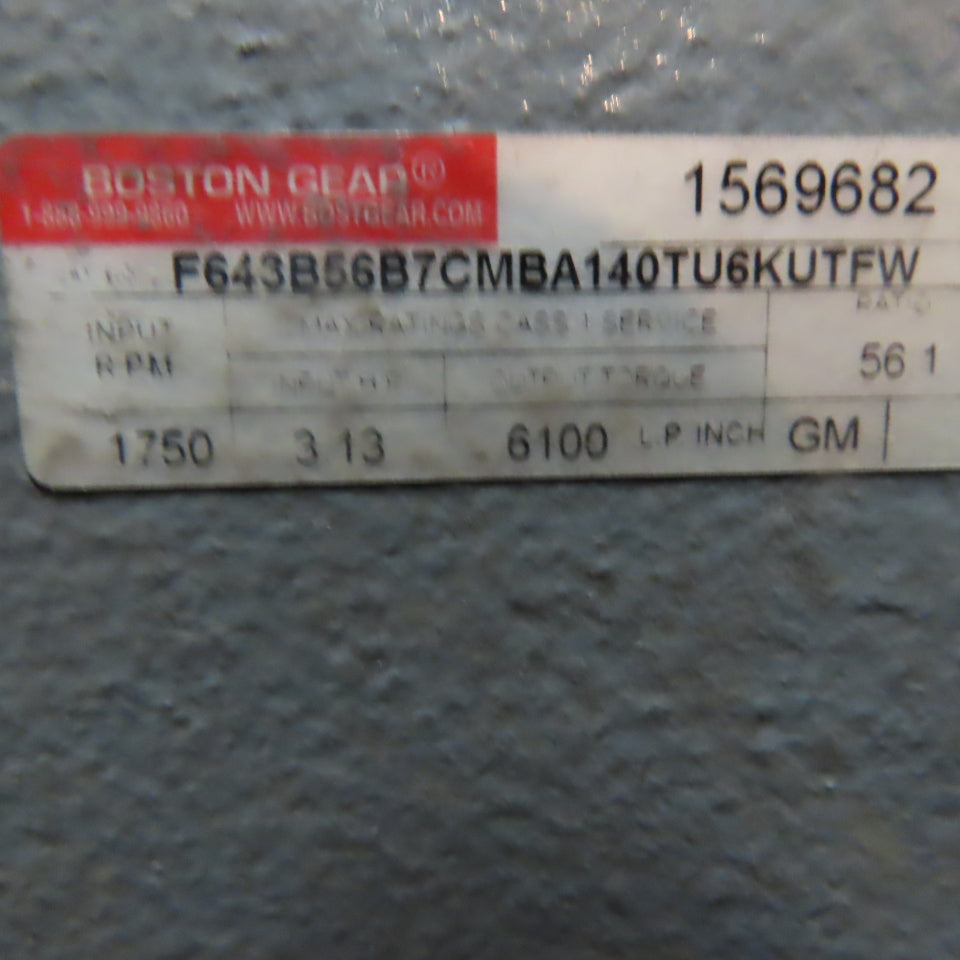 Boston Gear F643B56B7CMBA140TU6KUTFW Triple Reduction Speed Reducer 56:1 Ratio
