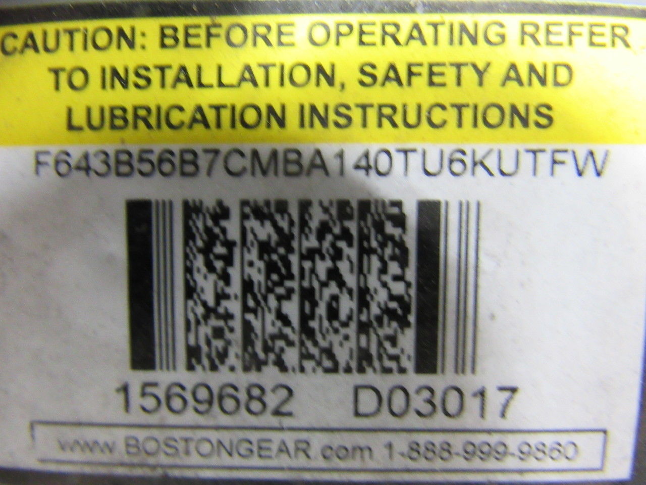 Boston Gear F643B56B7CMBA140TU6KUTFW Triple Reduction Speed Reducer 56:1 Ratio