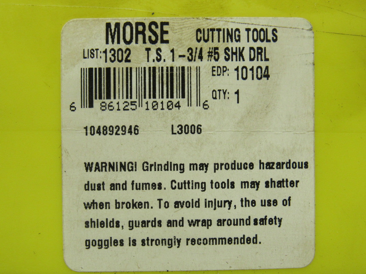 Morse 1302 Taper Shank 1-3/4" #5 High Speed Steel Drill Bit