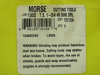 Morse 1302 Taper Shank 1-3/4" #5 High Speed Steel Drill Bit