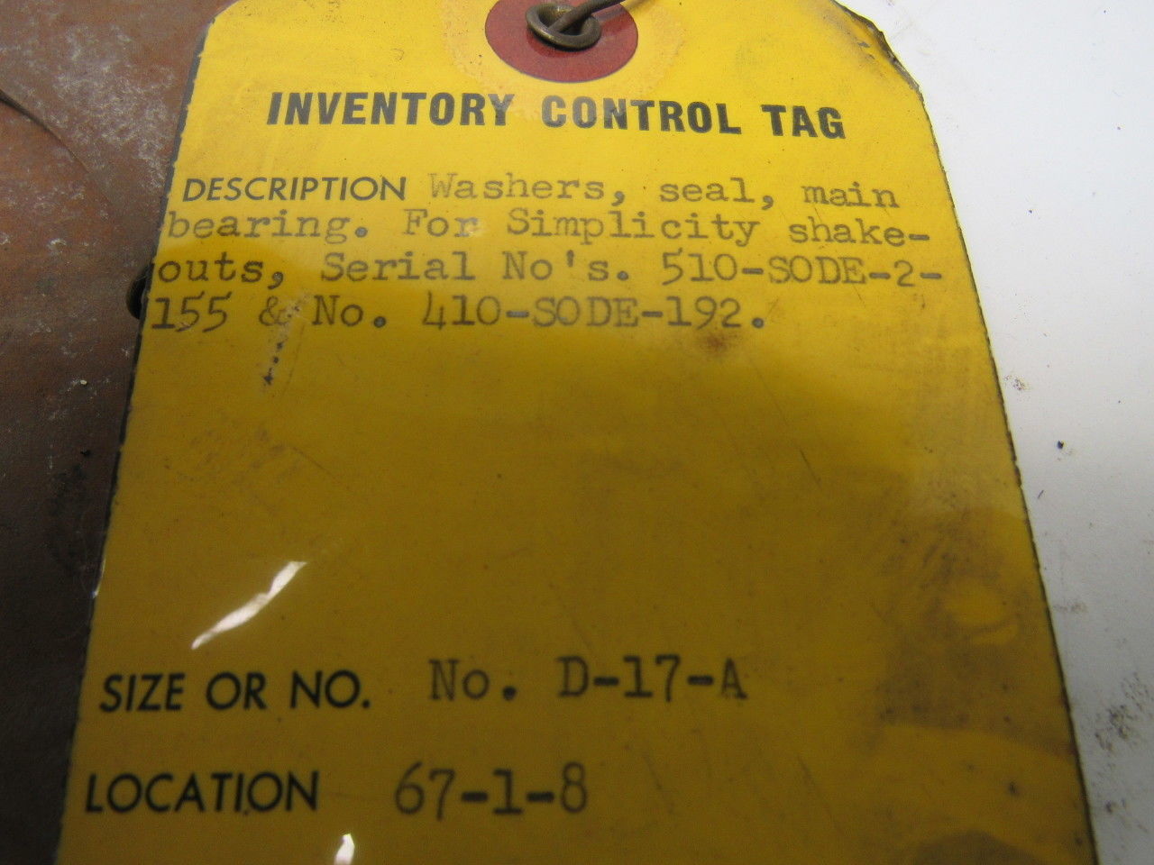 Simplicity D-17-A Shakeout Main Bearing Seal Washer 5-5/16" ID X 10" OD