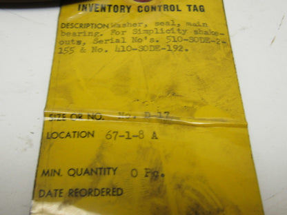 Simplicity D-17 Shakeout Main Bearing Seal Washer 4-7/8" ID X 10" OD