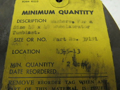 Wheelabrator 39191 48 X 48 Tumbleblast Washer 10-1/2" OD X 2-1/8" ID Lot Of 2