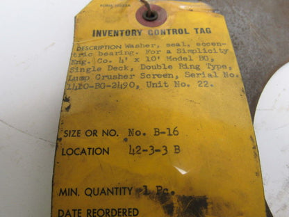 Simplicity B-16 Model BG Lump Crusher Eccentric Bearing Seal Washer