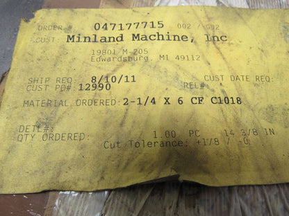 Airo 2-1/4" x 6" X 14-1/2" 1018 CF Carbon Steel Cold Finished Flat