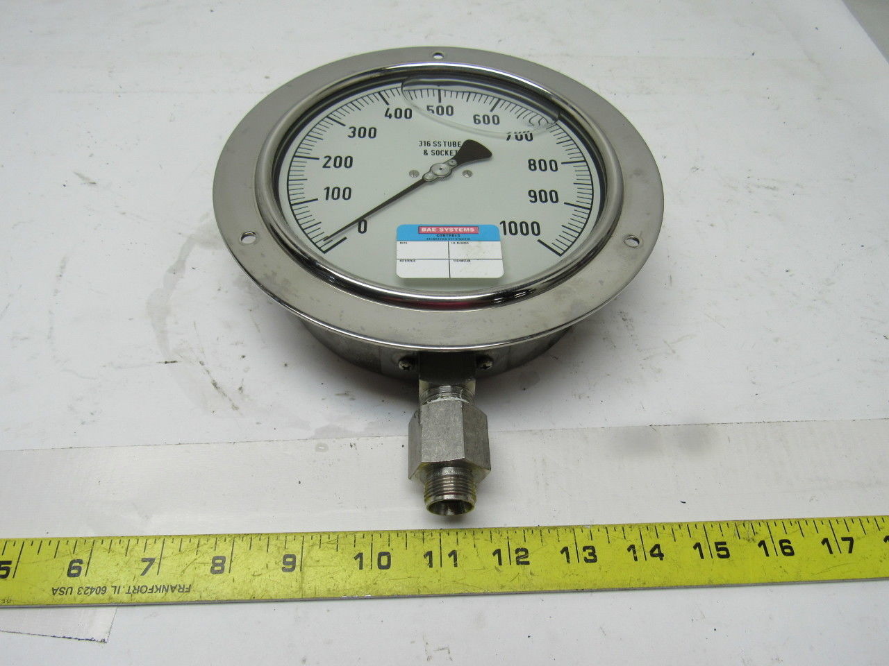 Noshok 6" Flanged Mount Liquid Filled Pressure Gauge 0-1000 Psi 1/2" Npt Bottom